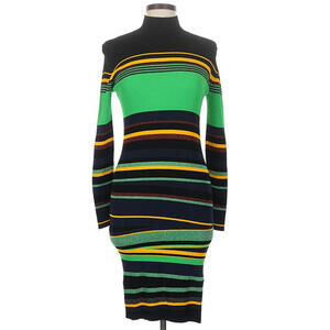 Diane Von Furstenburg sz M black striped metalic moch neck sweater dress #3167